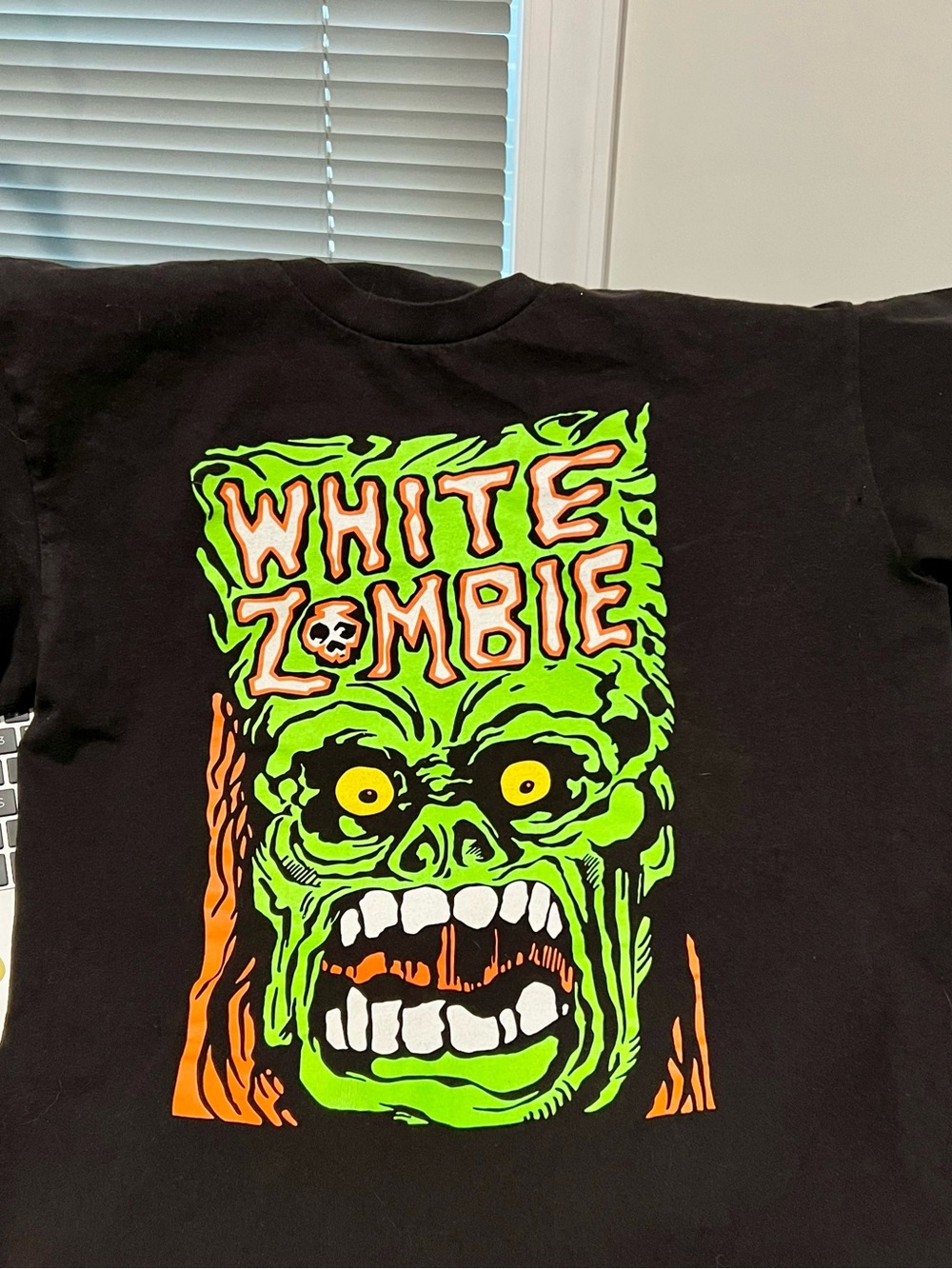 Vintage White Zombie Black Graphic Tee - Neon Green & Orange